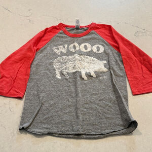 Rock City Razorback Woo Pig Red and Gray Kids Raglan Shirt size M/10